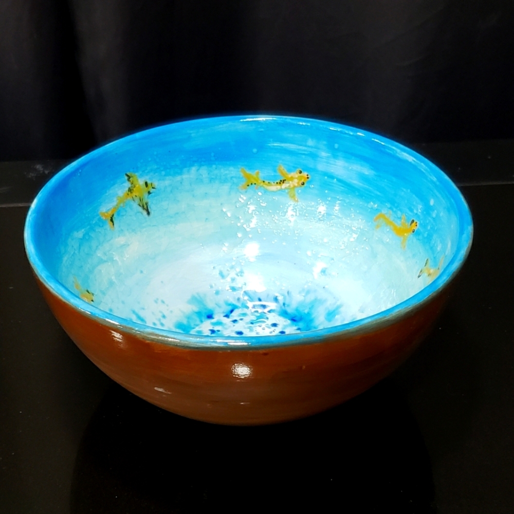 Hobbyist Ceramic Bowl with Koi Goldfish Underwater Scene